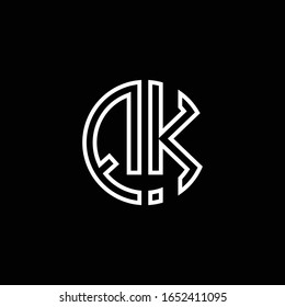 QK monogram logo circle ribbon style outline design template
