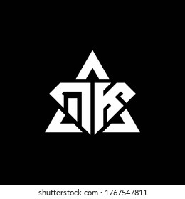 QK monogram logo with diamond shape and triangle outline design template
