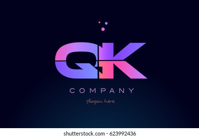 qk q k creative color blue background pink purple blue magenta alphabet letter company logo vector icon design