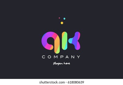 qk q k  creative rainbow green orange blue purple magenta pink artistic alphabet company letter logo design vector icon template