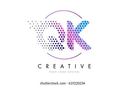 QK Q K Pink Magenta Dotted Bubble Letter Logo Design. Dots Lettering Vector Illustration