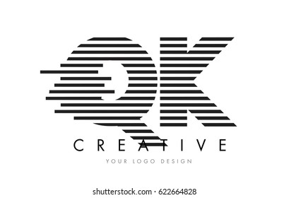 QK Q K Zebra Letter Logo Design with Black and White Stripes Vector