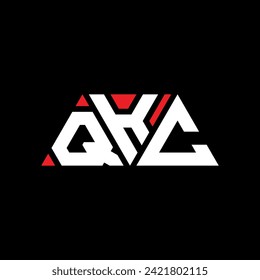QKC triangle letter logo design with triangle shape. QKC triangle logo design monogram. QKC triangle vector logo template with red color. QKC triangular logo Simple, Elegant, and Luxurious design.
