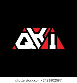 QKI triangle letter logo design with triangle shape. QKI triangle logo design monogram. QKI triangle vector logo template with red color. QKI triangular logo Simple, Elegant, and Luxurious design.
