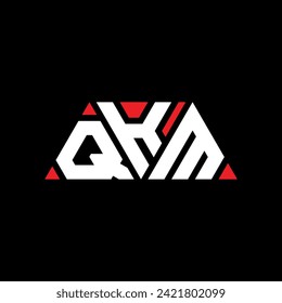QKM triangle letter logo design with triangle shape. QKM triangle logo design monogram. QKM triangle vector logo template with red color. QKM triangular logo Simple, Elegant, and Luxurious design.