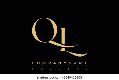QL Abstract Creative Jewelry Logo. A stylish logo featuring golden monogram initials in an elegant and modern typography, perfect for branding
