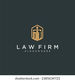 QL initial logo monogram with shield and sword style design for law firm