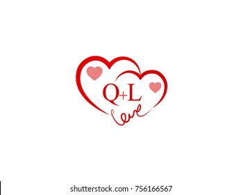 ql Initial wedding invitation, love logo template vector