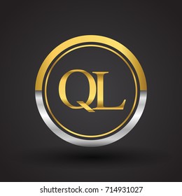 QL Letter logo in a circle, gold and silver colored. Vector design template elements for your business or company identity