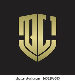 QL Logo monogram with emblem shield shape design isolated gold colors on black background