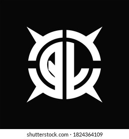 Monograma de logotipo QL con cuatro piezas de plantilla de diseño de segmentos de círculo sobre fondo negro