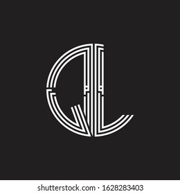 QL Logo monogram triple ribbon style line design template isolated on black background