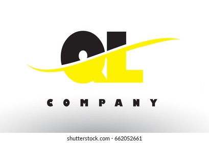 QL Q L  Black and Yellow Letter Logo with White Swoosh and Curved Lines.