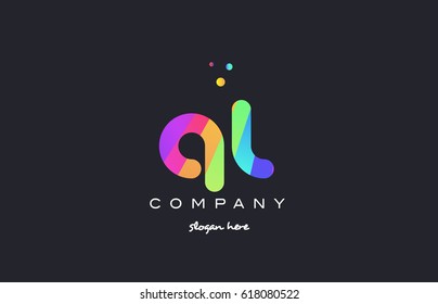 ql q l  creative rainbow green orange blue purple magenta pink artistic alphabet company letter logo design vector icon template