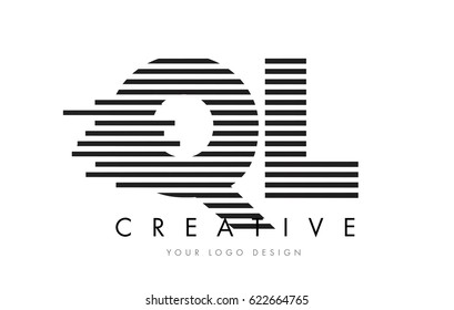 QL Q L Zebra Letter Logo Design with Black and White Stripes Vector