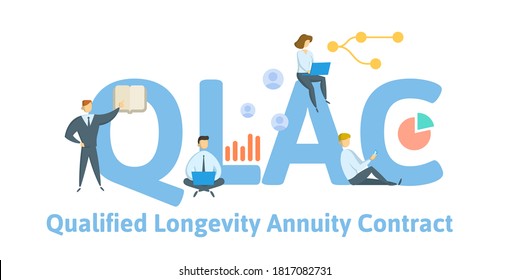 QLAC, Qualified Longevity Annuity Contract. Concept With Keyword, People And Icons. Flat Vector Illustration. Isolated On White Background.