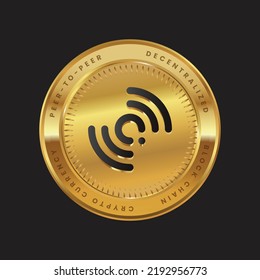 Logo de QLC Token Cryptocurrency en concepto de color negro en moneda de oro. Símbolo de tecnología de cadena QLC Chain Block. Ilustración vectorial.
