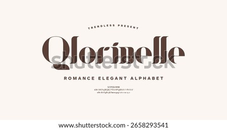 Qlorinelle: a graceful serif typeface with elegant uppercase and lowercase characters. Designed for beauty, fashion, and lifestyle branding. Timeless and refined in vector format.