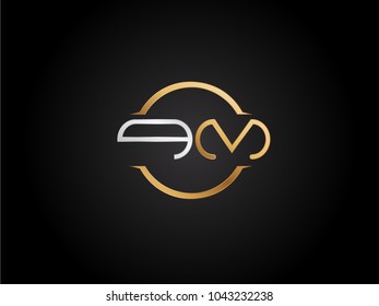 QM circle Shape Letter logo Design in silver gold color