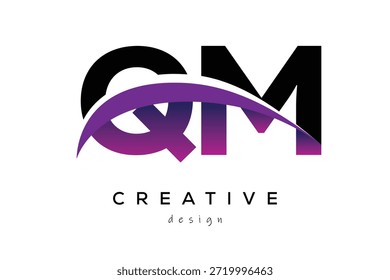 QM kreatives und modernes Logo-Design mit kreativem lila Welle abstraktem letzterem Logo-Konzept.