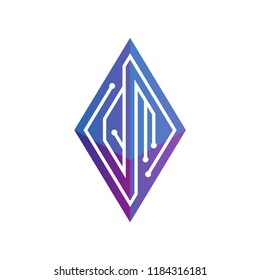 QM Initial letter block chain logo icon vector template. Looping mono line circuit letter on rhombus cube logo