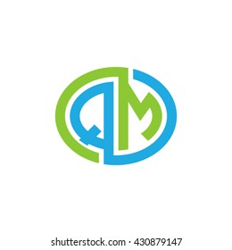 QM initial letters looping linked ellipse logo blue green
