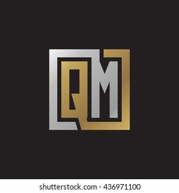 QM initial letters looping linked square elegant logo golden silver black background