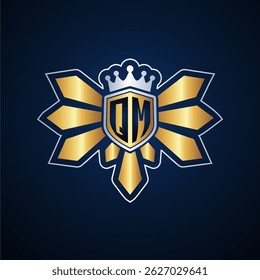 QM initial letters monogram logo for gaming with shield and eagle wing