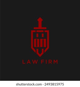QM initial monogram for law firm with sword and shield logo image
