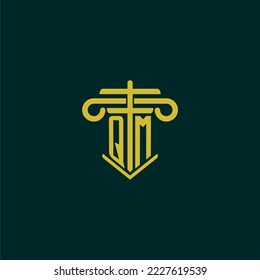 QM initial monogram logo design for law firm with pillar vector image