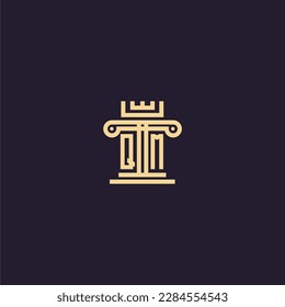 Logo de monograma inicial QM para la firma de abogados con diseño de imagen de corona de columna