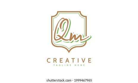 Iniciales QM, vector de logotipo de escritura a mano
