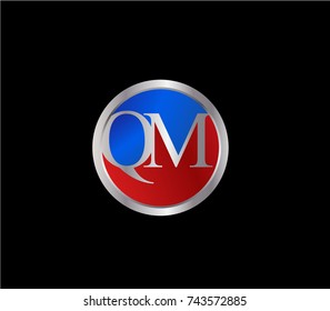QM Letter logo Design in a circle. Blue Red and silver colored
