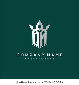 QM letter monogram initial logo for shield and crown design