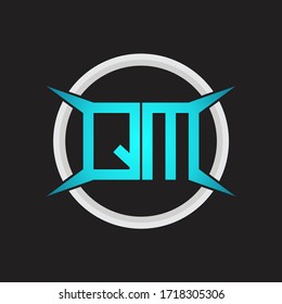 QM Logo monogram with circle and four taper shape design template