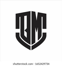 Monograma del logotipo QM con diseño de forma de escudo de emblemas aislado en fondo blanco