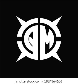 QM Logo monogram with four pieces circle slice design template on Black Background