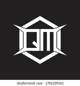 Monograma del logotipo QM con hexágono y plantilla de diseño de forma de cuatro ejes