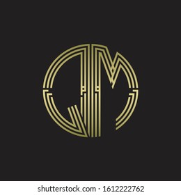 QM Logo monogram triple ribbon style line design template isolated with gold color