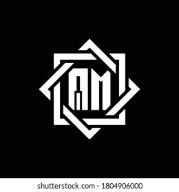 QM monogram logo with abstract square around design template