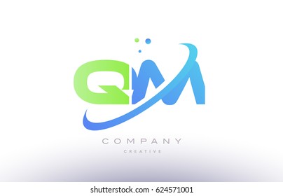 qm q m alphabet green blue swoosh letter company logo vector icon design template