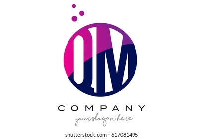 QM Q M Circle Letter Logo Design with Purple Magenta Dots Bubbles Vector Illustration