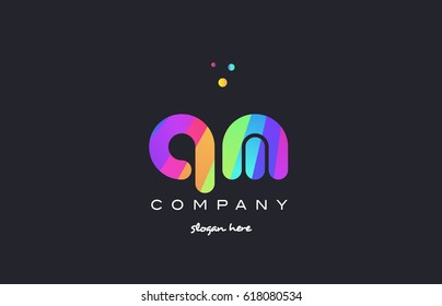 qm q m  creative rainbow green orange blue purple magenta pink artistic alphabet company letter logo design vector icon template