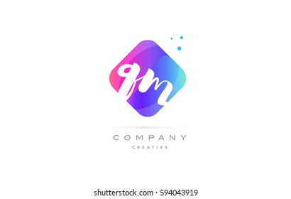 qm q m  pink blue rhombus abstract 3d alphabet company letter text logo hand writting written design vector icon template 