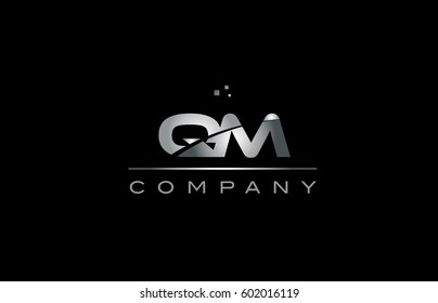 qm q m  silver grey metal metallic alphabet technology company letter logo design vector icon template black background
