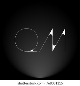 QM White thin minimalist LOGO Design with Highlight on Black Background.