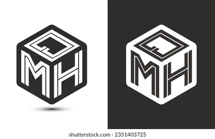 QMH letter logo design with illustrator cube logo, vector logo modern alphabet font overlap style. Premium Business logo icon. White color on black background