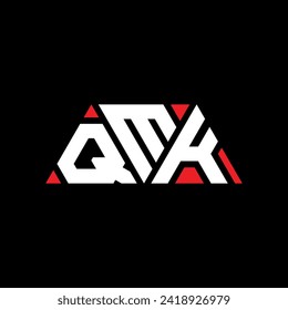 Diseño del logotipo de la letra triangular QMK con forma triangular. Monograma de diseño del logotipo del triángulo QMK. Plantilla de logotipo del vector del triángulo QMK con color rojo. Logo triangular QMK Diseño sencillo, elegante y lujoso.