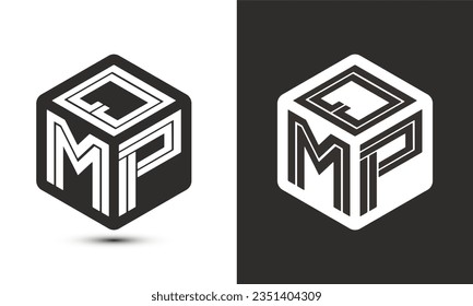 QMP letter logo design with illustrator cube logo, vector logo modern alphabet font overlap style. Premium Business logo icon. White color on black background