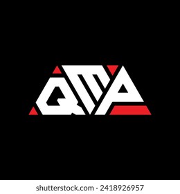 QMP triangle letter logo design with triangle shape. QMP triangle logo design monogram. QMP triangle vector logo template with red color. QMP triangular logo Simple, Elegant, and Luxurious design.